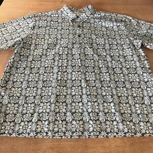 Bishop Street Hawaiian Shirt Men 3XL Gray Pineapple Floral Pocket Pullover 18264